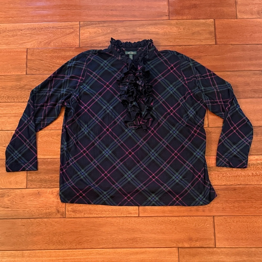 Lauren Ralph Lauren Plaid Ruffle Blouse Size 3X 100% Cotton